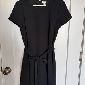 J. Crew Black Short-Sleeve Tie-Waist Midi Dress